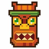 Vintage Pixel Art Totem Face with Vibrant Colors and Geometric Patterns vector