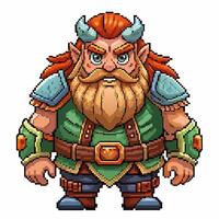 Colorful Pixel Art Dwarf Character in Fantasy Armor Retro Game Graphics vector