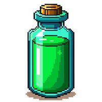 Pixel Art Green Potion Bottle with Cork Stopper in Retro Game Style vector