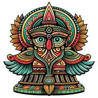 Colorful Ornate Tribal Mask Illustration with Intricate Patterns and Bold Design Elements vector