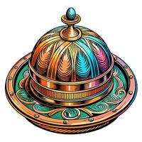 Ornate Vintage Serving Dome with Intricate Colorful Patterns vector
