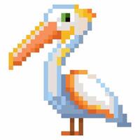 Retro Pixel Art Pelican Illustration with Vibrant Colors in 8 Bit Style Perfect for Digital Designs vector