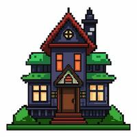 Retro Pixel Art Haunted House Spooky, Pixelated, Nostalgic, Retro Game Style vector
