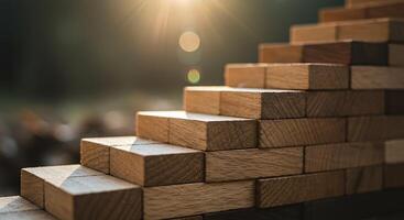 Abstract Staircase Constructed from Wooden Blocks with Natural Lighting - Generated using AI photo