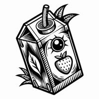 Monochrome Juice Box with Strawberry and Leaf Design Art vector