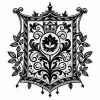 Intricate Floral Crest with Ornamental Leaves and Patterns vector
