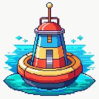 Pixel Art Buoy Floating on Ocean Waves Retro Nautical Illustration vector