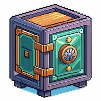 Pixel Art Vintage Safe with Combination Lock in Isometric Style vector