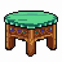 Retro Pixelated Wooden Table with Green Cover in 8 bit Style Art vector