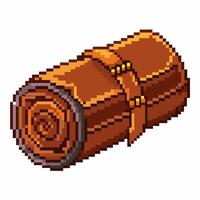 Retro Pixel Art Rolled Sleeping Bag Icon for Camping and Adventure Themes vector