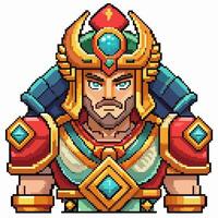 Pixel Art Warrior Retro Game Character with Detailed Armor and Helmet vector