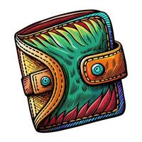 Colorful Vintage Wallet Illustration with Detailed Embroidery Style vector