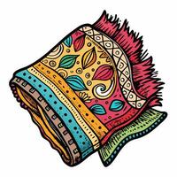 Colorful Abstract Boho Patterned Blanket with Fringe in Vibrant Hand Drawn Style vector