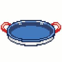Pixel Art Empty Paella Pan with Red Handles in Retro Style vector