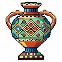 Vibrant Pixel Art Vase with Geometric Patterns and Mosaic Design vector