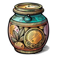 Hand Drawn Decorative Jar with Botanical Designs and Geometric Patterns Art vector