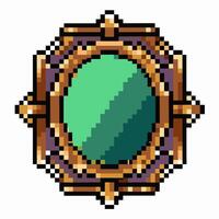 Pixel Art Retro Style Round Magic Mirror with Ornate Frame vector