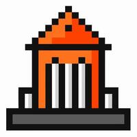 Pixel Art Orange Building with Columns and Stairs in Retro Style vector