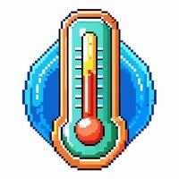 Retro Pixel Art Thermometer Icon with Temperature Gauge and Blue Border vector