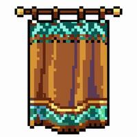 Retro Pixel Art Curtain with Geometric Patterns in Brown and Teal Tones vector