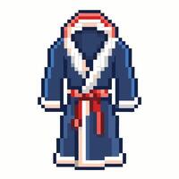 Retro Pixel Art Bathrobe with Red Belt Nostalgic 8 bit Winter Robe vector