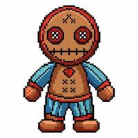 Pixel Art Voodoo Doll with Heart Patch and Button Eyes Digital Retro Gaming Character Illustration vector