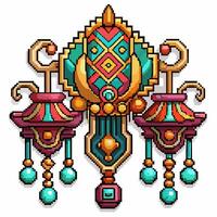 Ornate Pixel Art Design with Geometric Patterns and Jewel Tones vector