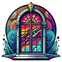 Vibrant Stained Glass Window Illustration with Abstract Patterns and Bold Colors vector
