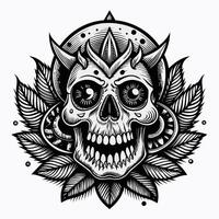 A skull with horns and a devilish expression vector