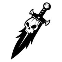 A black and white drawing of a sword with a skull on the handle vector