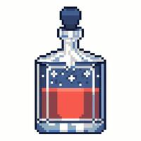 Pixel Art Potion Bottle Retro Style Game Asset with Sparkling Red Liquid vector
