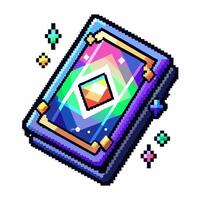 Pixel Art Magic Card with Gem and Sparkles in Vibrant Colors vector