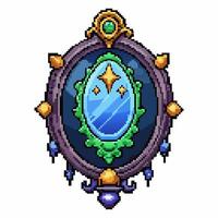 Pixel Art Magic Mirror with Ornate Frame and Reflections of Stars vector