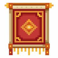 Pixel Art Tapestry with Geometric Design and Fringe vector