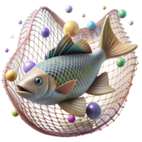wonderful rustic Fish Caught in Ghost Net Isolated Transparent Background Underwater Scene detailed png