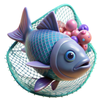 elegant classic Fish Trapped in Plastic Net Cutout Isolated on Transparent Background Close Up png