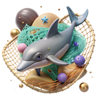 elegant rustic Dolphin Caught in Net Cutout Underwater View detailed png