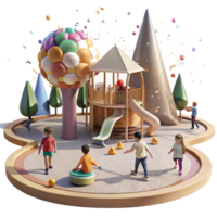 elegant rustic Children Playing in Rebuilt Park Bright Sunlight Transparent Background detailed png