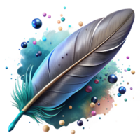 serene classic Bird Feather with Ink Splatter Effect Isolated Element high resolution png