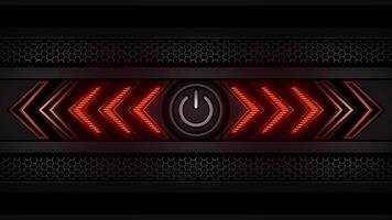 Orange Glowing Power Button with Pulsing Arrow Lights on Black Tech Mesh video