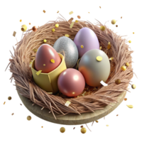vibrant rustic Bird Nest with Eggs Isolated on Transparent Background high quality png