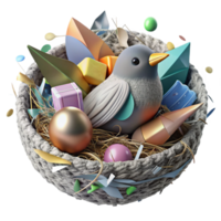 magnificent modern Bird in Nest Made From Recycled Materials Transparent Background high resolution png