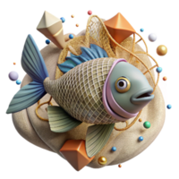 magnificent abstract Fish Caught in Ghost Net Isolated Transparent Background Underwater Scene professional png