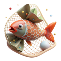 serene classic Fish Trapped in Plastic Net Cutout Isolated on Transparent Background Close Up exclusive png