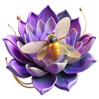 magnificent modern Bee on Purple Flower Front View Transparent Background high quality png