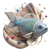 impressive vintage Fish Caught in Ghost Net Isolated Transparent Background Underwater Scene exclusive png