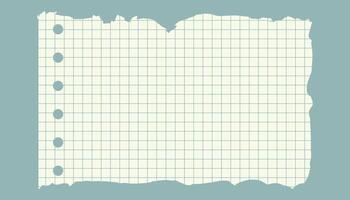 Realistic torn graph paper on a green background. Squared notebook page with a geometric design, perfect for school, notebooks, textures, and diaries. vector