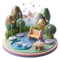 beautiful modern City Park with Pond and Ducks Cutout Serene Landscape high resolution png