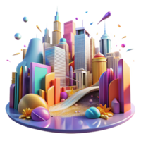 beautiful modern Colorful Mural Cityscape Panorama Cutout with Wide Angle View detailed png