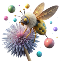 stunning artistic Bee on Dandelion Flower Side Angle Transparent Background premium png